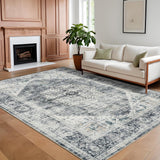 Garvee Area Rug 8x10 Washable Rug Grey Vintage Large Rug Traditional Floor Cover Thin Rug Retro Kitchen Indoor Distressed Non Slip Carpet Floral Print Mat Living Room Bedroom Dining Room - Ash