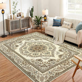 Garvee Yellow 4x6 Washable Boho Floral Medallion Area Rug, Non-Slip Soft Low-Pile Printed Carpet, Yellow, 4x6, Entryway, Bedroom, Living Room - Yellow