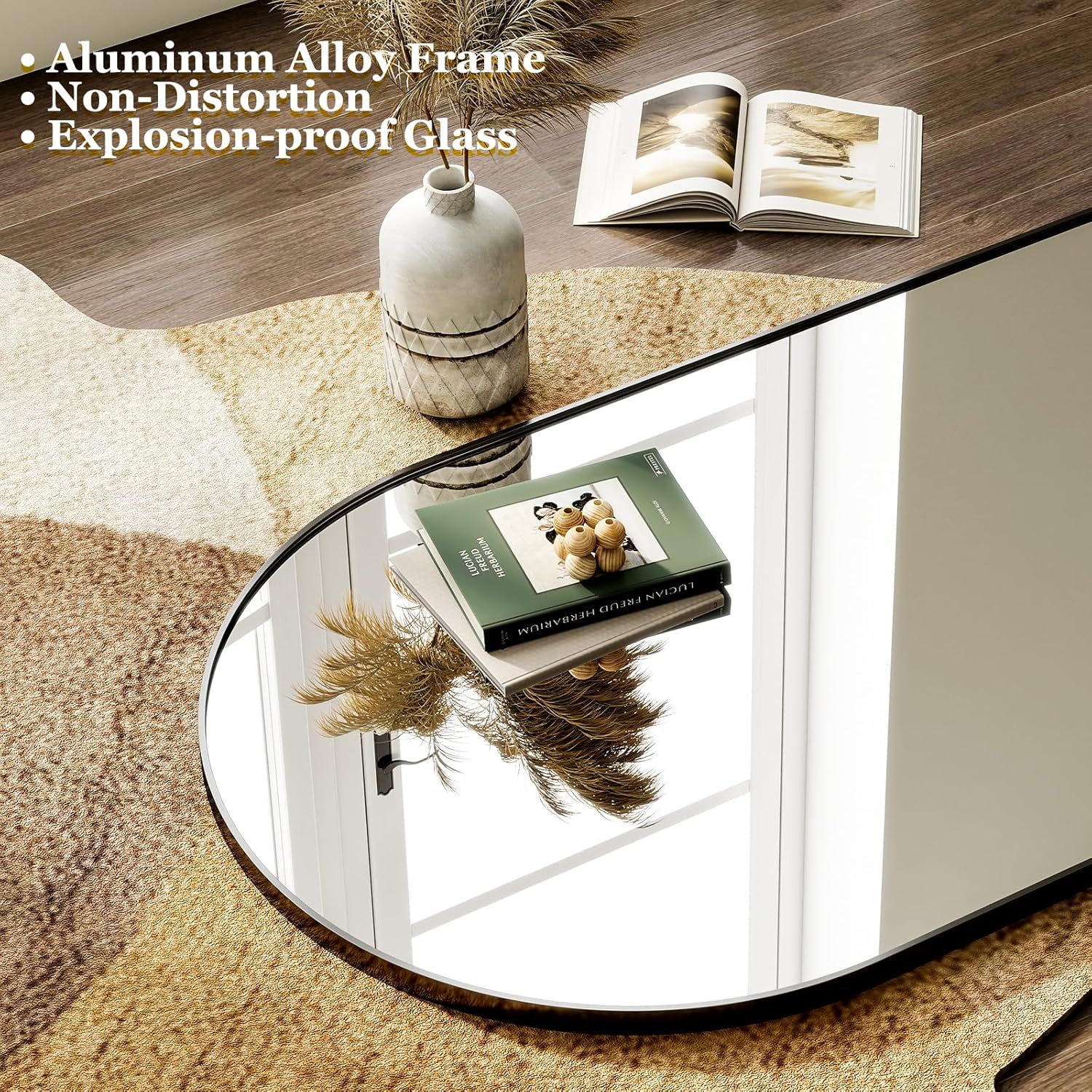 Garvee Arched Full Length Mirror 65"x22" Mirror Standing Hanging or Leaning Wall, Full Body Floor with Stand Aluminum Alloy Thin Frame for Bedroom