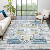 Garvee Vintage Rug 6x9 Washable Area Rug Soft Area Rug for Bedroom Non Slip Non Shedding Rug Carpet Low Pile Ultra Thin Rug Stain Resistant Accent Rug, Blue Multi - Blue Multi