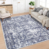 Garvee Washable Rugs 10 x 13 Rug for Living Room Vintage Rug Non Slip Large Area Rug Soft Non Shedding Throw Rugs Stain Resistant Carpet for Bedroom Office Dining Room Nursery Blue/Grey 10'x13' - Blue