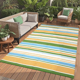 Garvee Outdoor Rug 8x10 Colorful Geometric Lines Reversible UV-Resistant Waterproof Patio Beach RV - Yellow Blue Green White