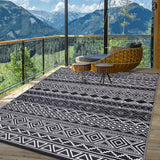 Garvee Outdoor Black & White 9x12 Rug Reversible Waterproof, UV & Stain Resistant Plastic Patio Carpet for RV, Camping, Deck, Porch - Black & White