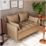 Garvee 44” Faux Leather Sofa with Lift-Up Storage, Button Tufted Cushion, Gold Metal Legs, Hand Stitched, for Living Room - Light Brown