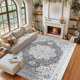 Garvee Machine Washable Rug 5x7 Neutral Floral Vintage Area Rug for Living Room Bedroom Dining Room Grey - Gray
