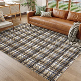 Garvee Blue & Camel 9x12 Washable Area Rugs for Living Room Modern Bedroom Rug Large Area Rug Non Slip Throw Rugs Soft Low Pile Stain Resistant Carpet for Dining Room Department Dorm - Blue & Camel