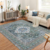 Garvee Washable Oriental Area Rug, 5x7 Vintage Design Printed Floral Carpet, Stain Resistant with Non Slip Rubber Back for Living Room Bedroom Dining Home Office - Green