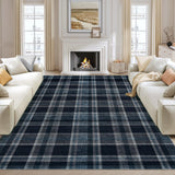 Garvee Washable 9x12 Area Rug Modern Plaid Rugs for Living Room Bedroom Grey & Blue - Navy/Ivory