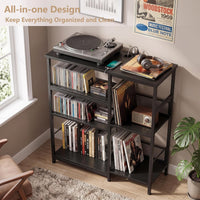 Garvee 4-Tier Large Record Player Stand & Media Console for Living Room - Holds 300+ Vinyl Records, Fits 7/10/12 in vinyl records - Color: Black