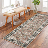 Garvee Washable Kitchen Rug 2x6 Pink Distressed Floral Print Non Slip Low Pile Thin Mat for Laundry Bathroom Entryway - Pink