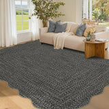 Garvee Imitation Braided Collection-Print Living Room Rug 5x7 Washable Non Slip Soft Throw Rug Scalloped Edges - Gray & Brown