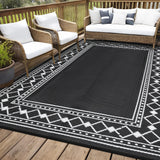 Garvee Outdoor Rug 10x14 Waterproof Reversible Plastic Straw Mat for Patio, Deck, Balcony, Backyard Black/White - Black & White