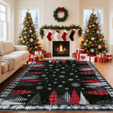 Garvee Christmas Tree Pattern Black 9x12  Rug - Washable Non-Slip & Stain Resistant Low Pile for Hallway, Entryway & Festive Bedroom Decor - Black