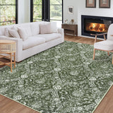 Garvee 9x12 Rug Large Washable Area Rug Non-Slip Non-Shedding Faux Wool Vintage Rug for Living Room, Farmhouse, Dining Room, Indoor, Kids Playroom Green - Green