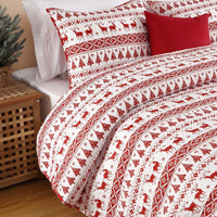 Garvee Christmas Quilt Set King Size - Boho Reversible Bedspread Coverlet Set with Christmas Tree Reindeer Snowflakes Printed Pattern, Soft Lightweight Bohemian Quilt Bedding Cover Set King