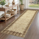Garvee Washable Runner Rug 2x6 Modern Plaid Rug Distressed Checkered Hallway Runners Non Slip Low Pile Rugs Runner Farmhouse Floor Cover for Laundry Room Kitchen Bedroom Living Room, Jute - Jute
