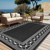 Garvee Large Outdoor Rug 10x20 Waterproof Plastic Straw Reversible Mat for Patio Camping RV Deck Black/White - Black & White