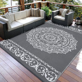 Garvee Outdoor Grey & White 5x8 Plastic Straw Rug Waterproof Outdoor Rugs Reversible Patio Rug Camping Rug for RV Camping Picnic Beach - Gray & White