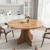 Garvee 47 in Farmhouse Round Dining Table for 4-6 People, Wooden Circle Kitchen Table, Rustic Walnut for Apartment or Small Dining Room - Walnut Wood