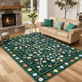 Garvee 9x12 Vintage Floral Area Rug, Washable Boho Living Room Carpet, Non Shedding, Low Pile, Foldable, Stain Resistant, Green - Green