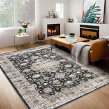 Garvee Washable Rug 6x9 Boho Soft Living Room Rugs Indoor Distressed Floor Carpet Vintage Rustic Farmhouse Area Rugs for Bedroom Non Slip Foldable Thin Rug for Kitchen Dining Room Kids Room - Black