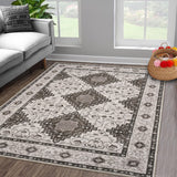 Garvee Machine Washable Area Rugs 5x7 Vintage Printed Floor Carpet with Non-Slip Backing, Soft Low Pile Area Rugs, Oriental Accent Carpet for Entryway, Laundry, Kitchen, Brown - Brown