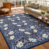 Garvee 5x7 Floral Area Rug Washable Non Slip Soft Low Pile Indoor Carpet for Living Room Bedroom Dining Room Playroom, Boho Retro Distressed Print - Blue Multi
