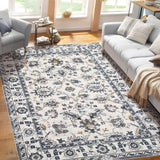 Garvee Thin Washable Area Rug 8x10 Area Rug for Living Room Bedroom Rug Lightweight Vintage Large Area Rug，Machine Washable Stain Resistant Anti Slip Home Decor Rugs - Gray