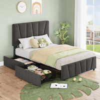 Garvee Twin Size Bed Frame with Adjustable Headboard and 2 Storage Drawers, Upholstered Platform Bed Frame with Wooden Slats Support, No Box Spring Needed, Dark Grey (Twin)
