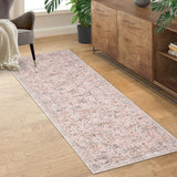 Garvee 2x6 Rug Washable Rugs for Living Room Vintage Floral Area Rug for Bedroom Distressed Oriental Office Rug Low Pile Neutral Soft Nursery Rug Non Slip Farmhouse Floor Cover Pink - Pink