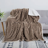 Garvee Sherpa Fleece Throw Blanket for Couch Bed Sofa, Revisable Double Layer Soft Plush Striped Pattern Fuzzy Blanket for All Season, 50"×60", Brown
