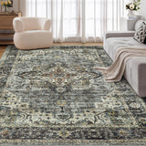 Garvee 8x10 Area Rug for Living Room, Green Vintage Distressed Washable Rug with Non-Slip Backing, Ultra-Thin Soft Large Area Rug for Bedroom Dining Room (Green, 8'x10') - Green