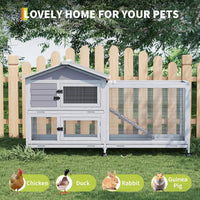 Garvee 63“ Rabbit Cage with Weatherproof Roof, Bunny Cage with 6 Lockable Caster Wheels & Pull-Out Tray, Rabbit Hutch for Indoor Outdoor Use, Grey
