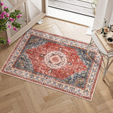 Garvee Boho Vintage Floral Area Rug Washable Non-Slip 2x3 Soft Faux Lamb Velvet for Living Room Bedroom Bathroom Kitchen - Red