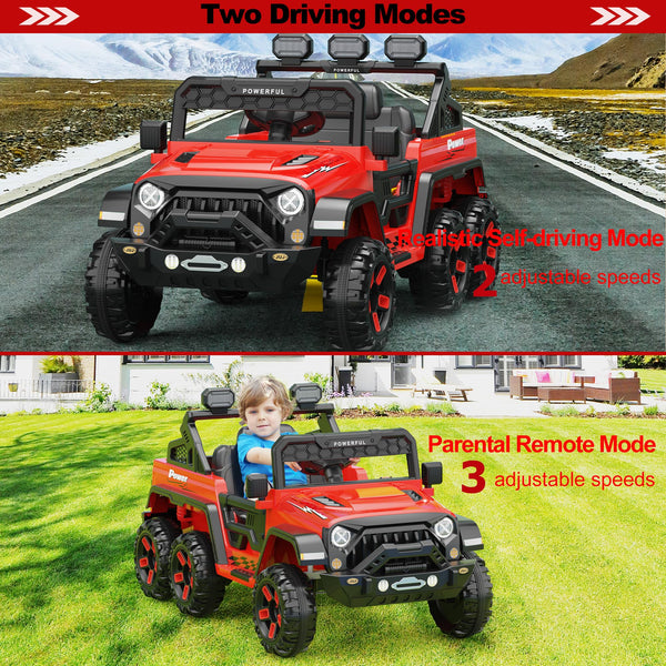 GARVEE Red 24V 4WD ride-on car side view with 6 EVA wheels