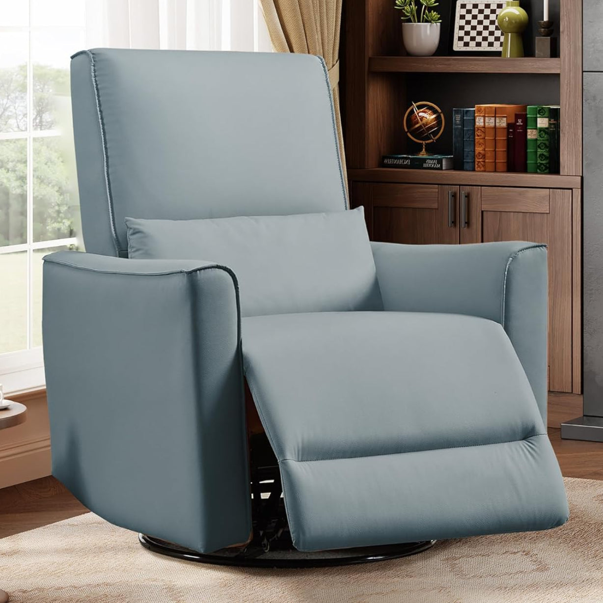 Garvee Swivel Rocking Nursery Recliner Chair Rocker Recliner Glider Deep Seat PU Leather Sofa Chair with high Backrest for Nursery, Living Room, Bedroom & Home Movie Theater, Gray