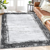 Garvee Living Room Rug Modern Area Rugs 6x9 Area Rugs Washable Area Rugs for Bedroom Office Dining Room Distressed Floor Cover Vintage Border Area Rugs Grey Abstract Rug Low Pile Carpet - Gray