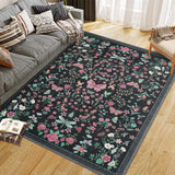 Garvee 10x13 Area Rugs Floral Modern Low Pile Machine Washable Black for Living Room Bedroom Dining Room Office - Black