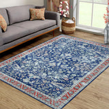 Garvee Area Rug Vintage Persian Rug Indoor Floor Print Distressed Carpet Rug Velvet Mat Foldable Accent Rug Soft Floor Carpet Kitchen Living Room Bedroom Dining Room - Navy / 8 x 10 Feet - Blue