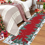 Garvee Red Snowman Deer Tree Christmas Runner Rug, Winter Home Decor, 2x10 Feet, Washable, Non-Slip, Low-Profile - Red