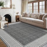 Garvee Bordered Grey 8x10 Living Room Area Rug Modern Striped Border Throw Carpet with Rubber Backing Low Pile Stain Resistant Dining Room Rug Contemporary Bordered Carpet for Home Office - Gray