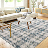Garvee Plaid Blue 4x6 Area Rugs for Living Room Washable Rugs Modern Rug Farmhouse Non Slip Throw Rugs Tartan Bedroom Rugs Soft Rug No Shedding Area Rugs for Entryway Office Rug - Blue