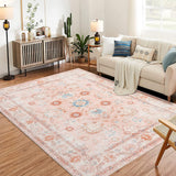 Garvee Floral Medallion Area Rug - 8x10 Washable Boho Print Indoor Accent Carpet, Low-Pile, Non-Slip Soft Rug for Home Decoration in Entryway, Bedroom, Living Room, Office, Kitchen - Pink