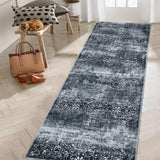 Garvee Washable Runner Rug 2x6 Bathroom Rugs Vintage Distressed Kitchen Rugs Non Slip Black Rug Damask Floral Bedroom Rug Chenille Stain Resistant Throw Rugs for Laundry Hallway Entry Black 2'x6' - Black