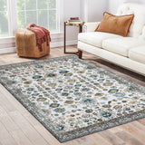 Garvee 8x10 Area Rug Large Floral Rug Vintage Medallion Area Rug Ultra Soft Non-Slip Floor Cover Washable Thin Rug Boho Low Pile Foldable Rug for Bedroom Living Room Dining Room Office Grey - Gray