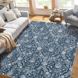 Garvee 5x7 Area Rugs - Machine Washable Area Rug for Living Room, Soft Vintage Rugs 5x7, Non-Slip Area Rug, Stain Resistant Low Pile Thin Washable Rug 5x7 Navy - Blue