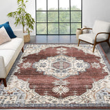 Garvee Washable Area Rug Vintage Medallion Distressed Rug Low Pile Indoor Floor Cover 5x7 Rust/Beige - Rust/Beige