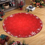 Garvee Christmas Round Rug 4x4ft Washable Round Rug Christmas Decor Circle Rug Washable Throw Floor Cover Xmas Decorative Round Area Rug Snowflake Rug Non-Slip Festival Carpet for Living Room Bedroom - Red