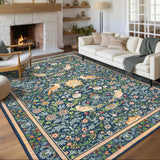 Garvee Washable Rug 9x12 Floral Non Slip Low Pile Soft Pearl Velvet Area Rug for Living Room Bedroom Nursery Dining Room - Blue