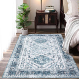 Garvee Vintage Area Rug 4x6 Washable Oriental Traditional Distressed Farmhouse Rugs Accent Throw Rugs Ultra Soft Rug Pet Friendly Indoor Throw Rug for Entryway Bedroom, Blue - Blue